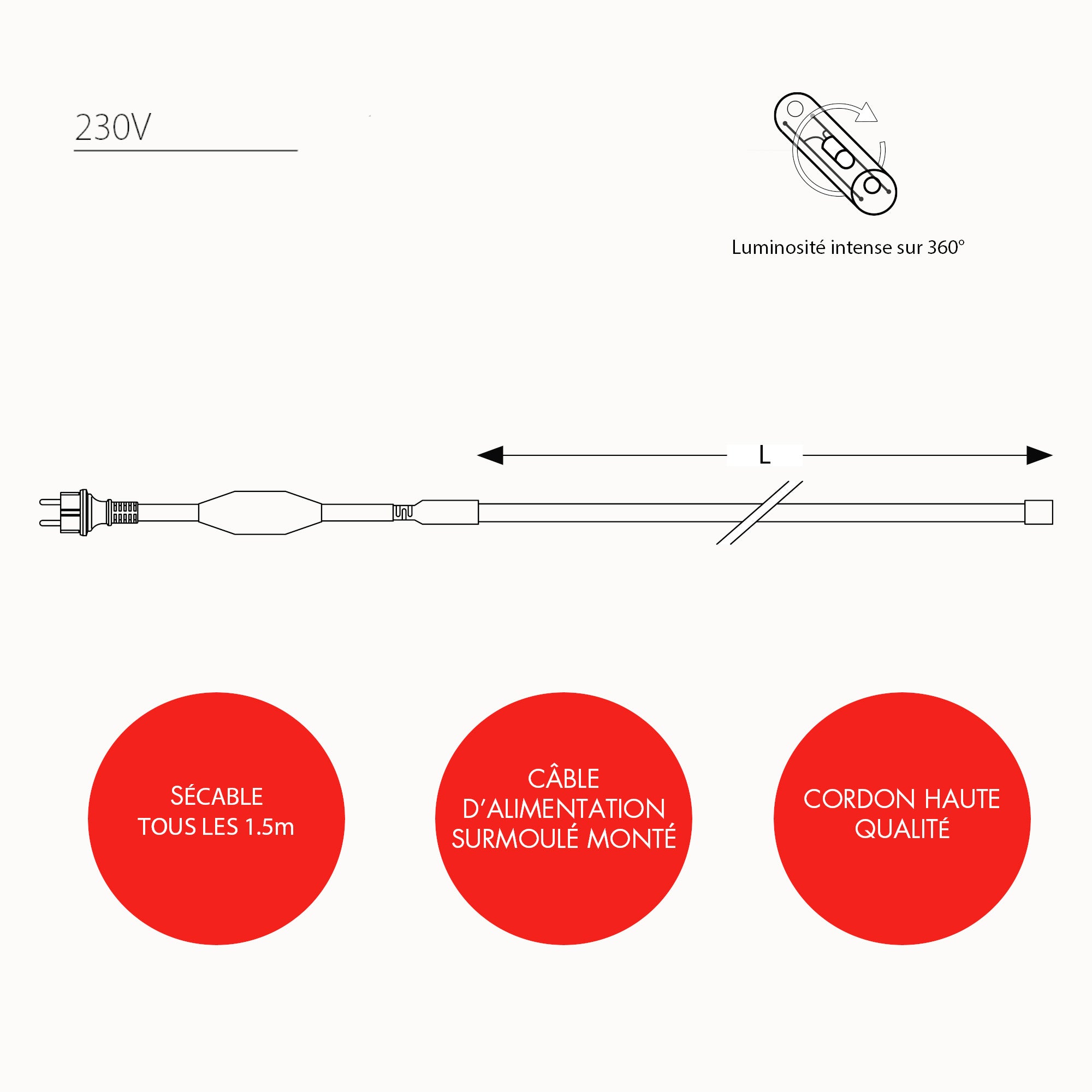 Cordon Lumineux fixe L45m - 230V